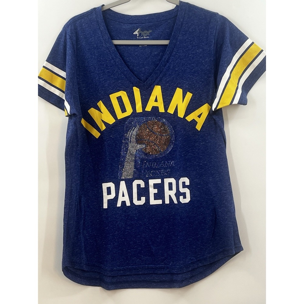 Indiana Pacers Basketball Women's T-shirt Large V-neck 4-her Bling Rhinestones